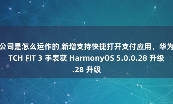 配资公司是怎么运作的 新增支持快捷打开支付应用，华为 WATCH FIT 3 手表获 HarmonyOS 5.0.0.28 升级